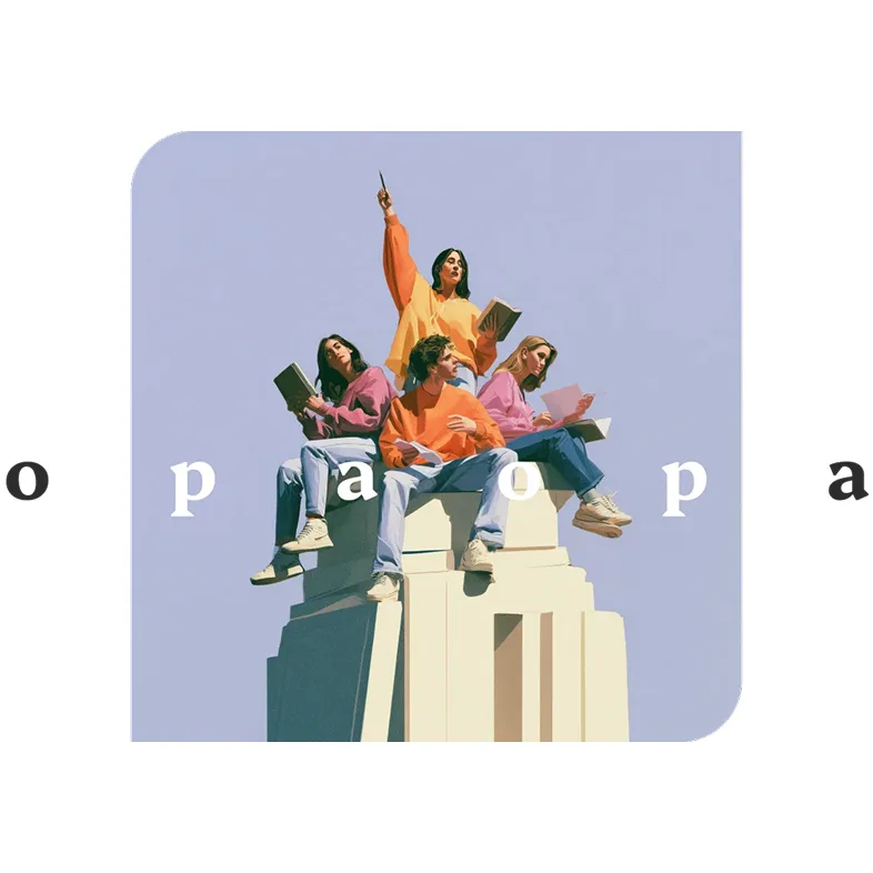 opaopa — four readers perched on a monument