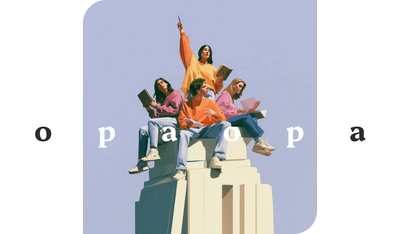 opaopa — four readers perched on a monument